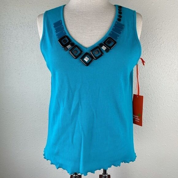 NWT Hearts of Palm Tank Blue Top Size Petite L - Picture 1 of 8